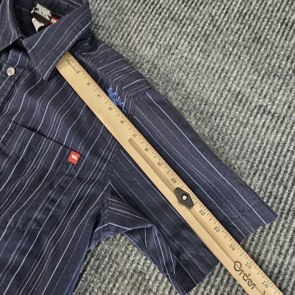 Hawk Skateboarding Shirt Boys Large 14/16 Blue Striped Button Front Casual - Picture 7 of 11
